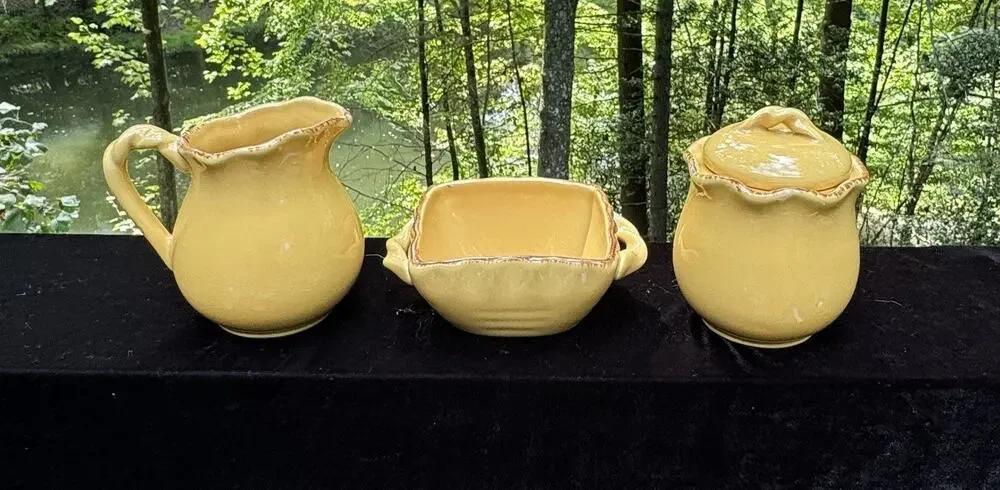 3 Pc Park Design Village Collection Dijon Creamer Sugar Bowl Scalloped Edge 9/8